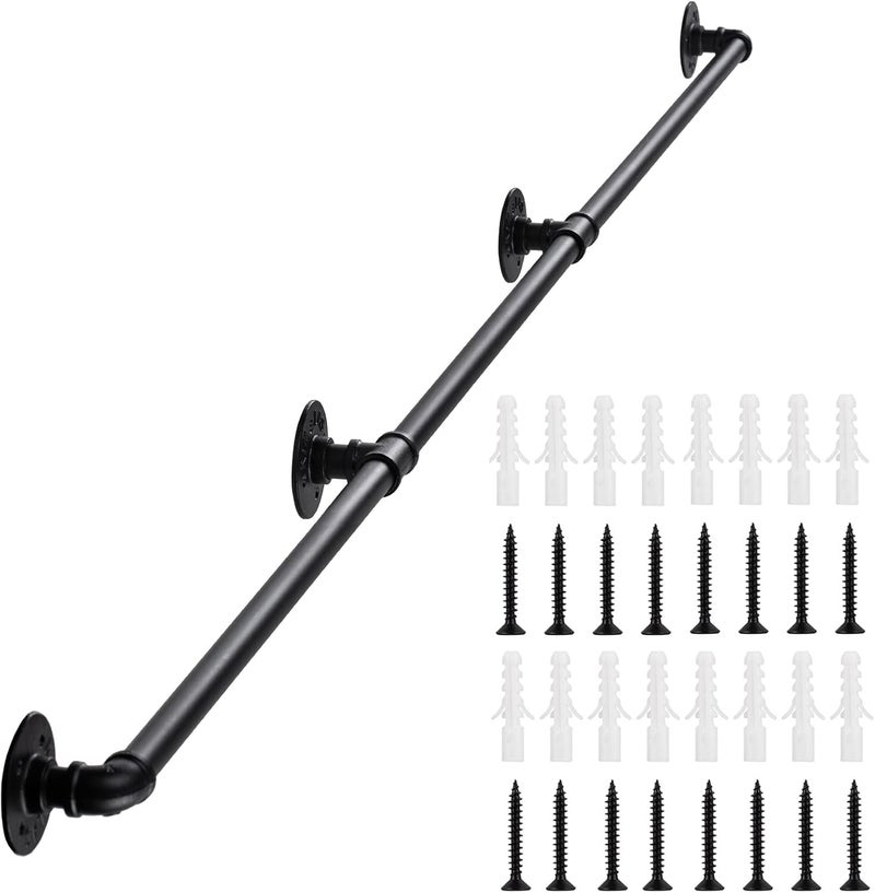 Senmit Stair Handrail for Indoor Stairs - Wall Mount Industrial Iron Pipe - Metal Railing Non-Slip Grab Bar - Stairs Porch Deck Hand Rail Matte Black (12 Feet, Matte Black) - Image 1